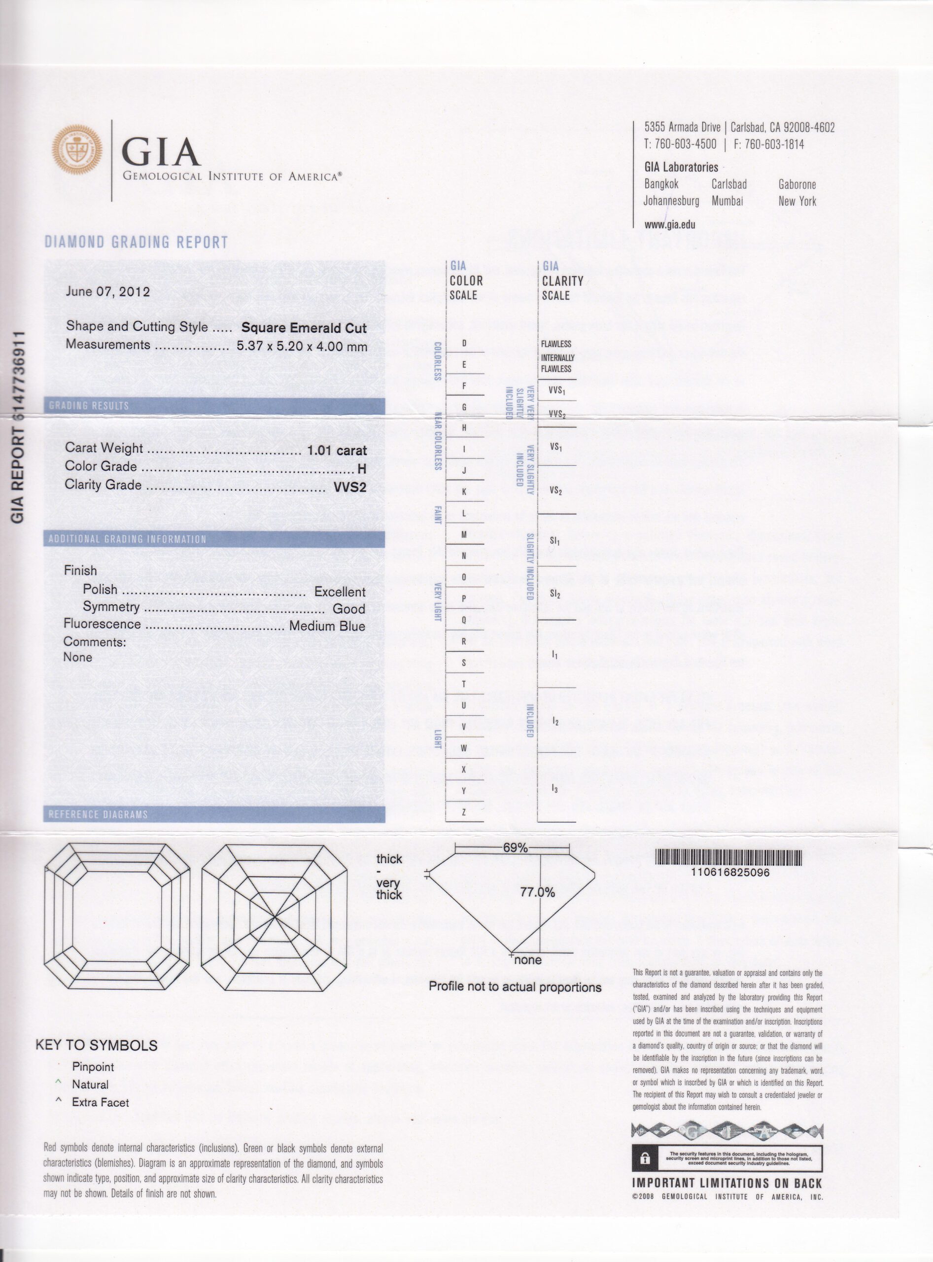 Square Emerald Cut Diamond Solitaire Ring – 1.01ct.