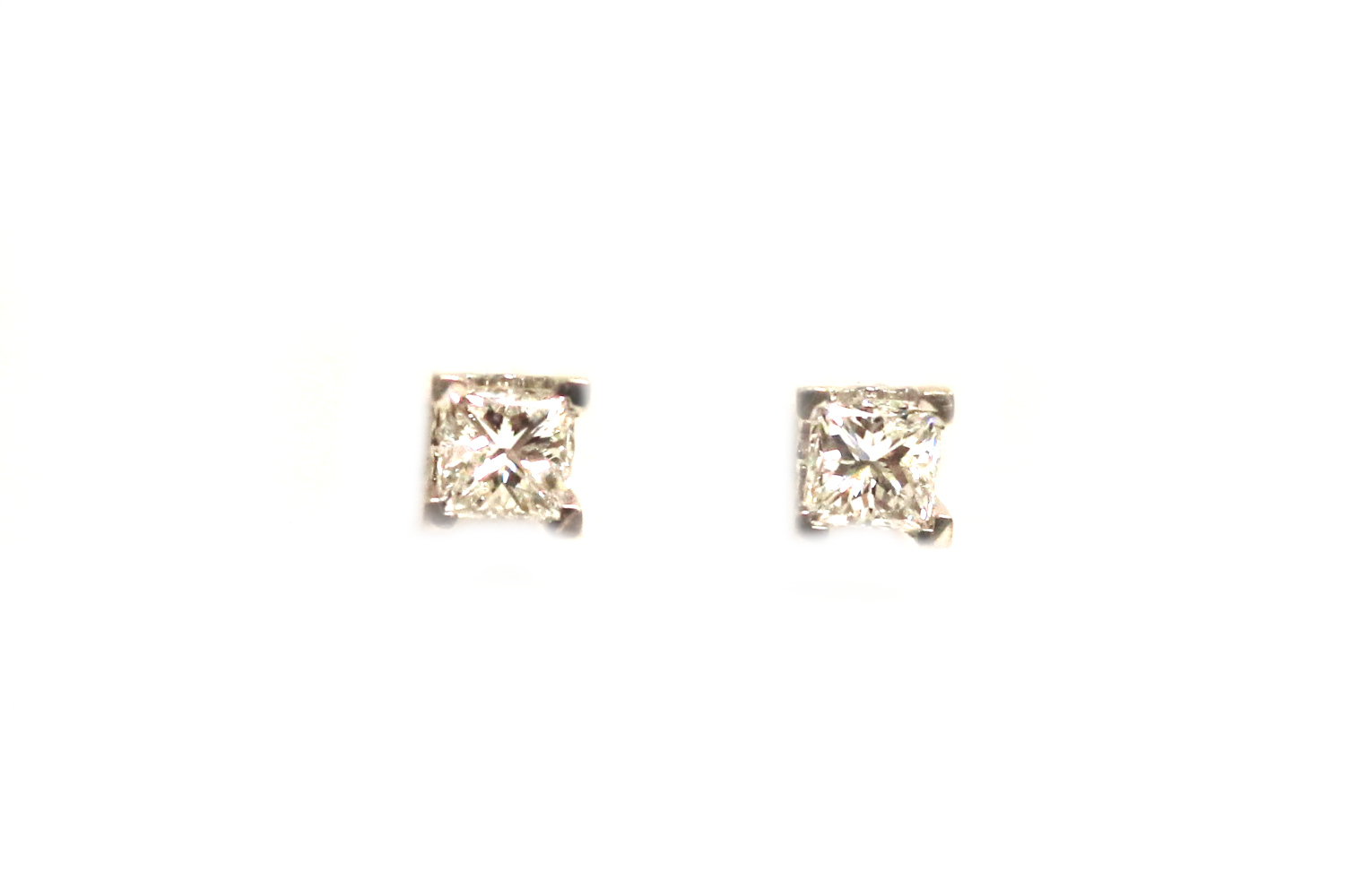 White Gold Princess Cut Diamond Solitaire Stud Earrings – 0.80 ct.