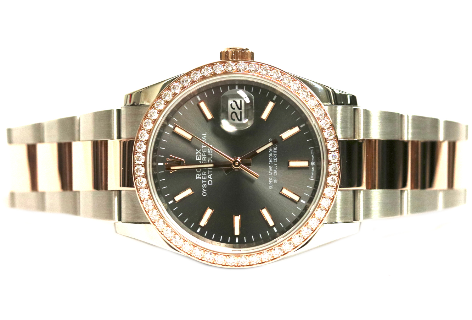 Rolex 36mm Datejust Steel and Rose Diamond Bezel