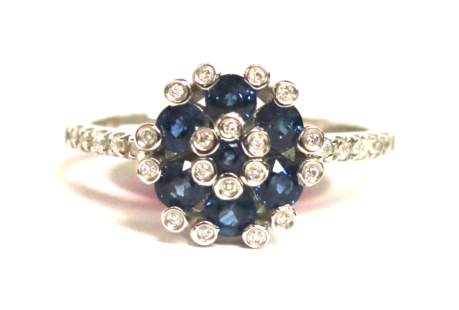 Sapphire and Diamond Cluster Ring