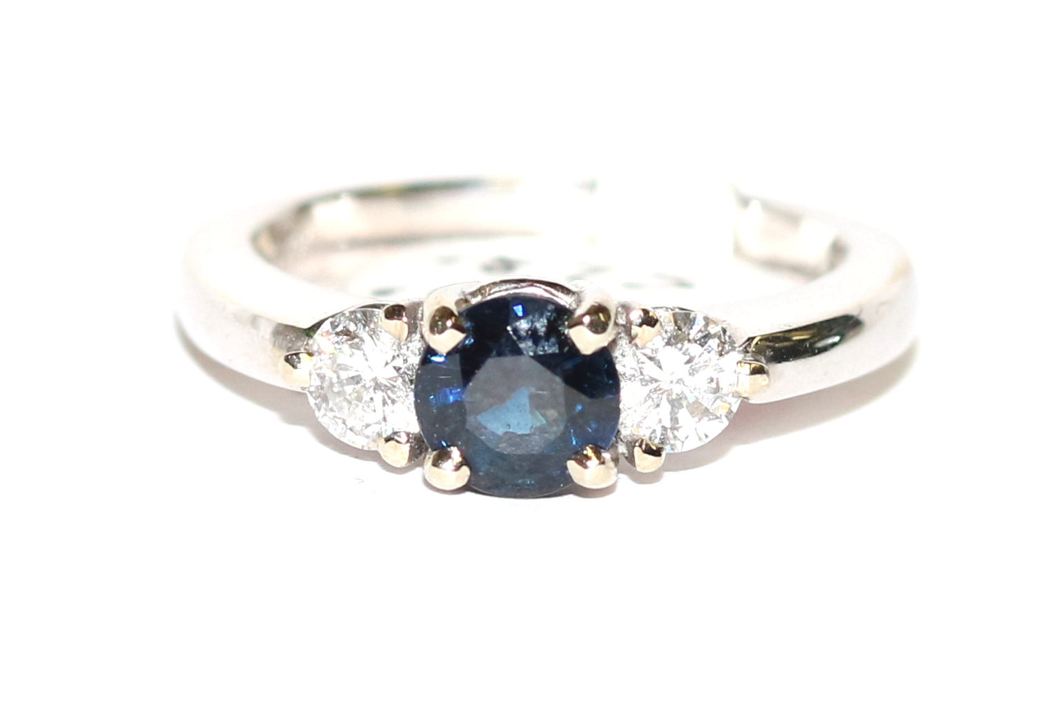 Sapphire and Diamond Three Stone White Gold Ring