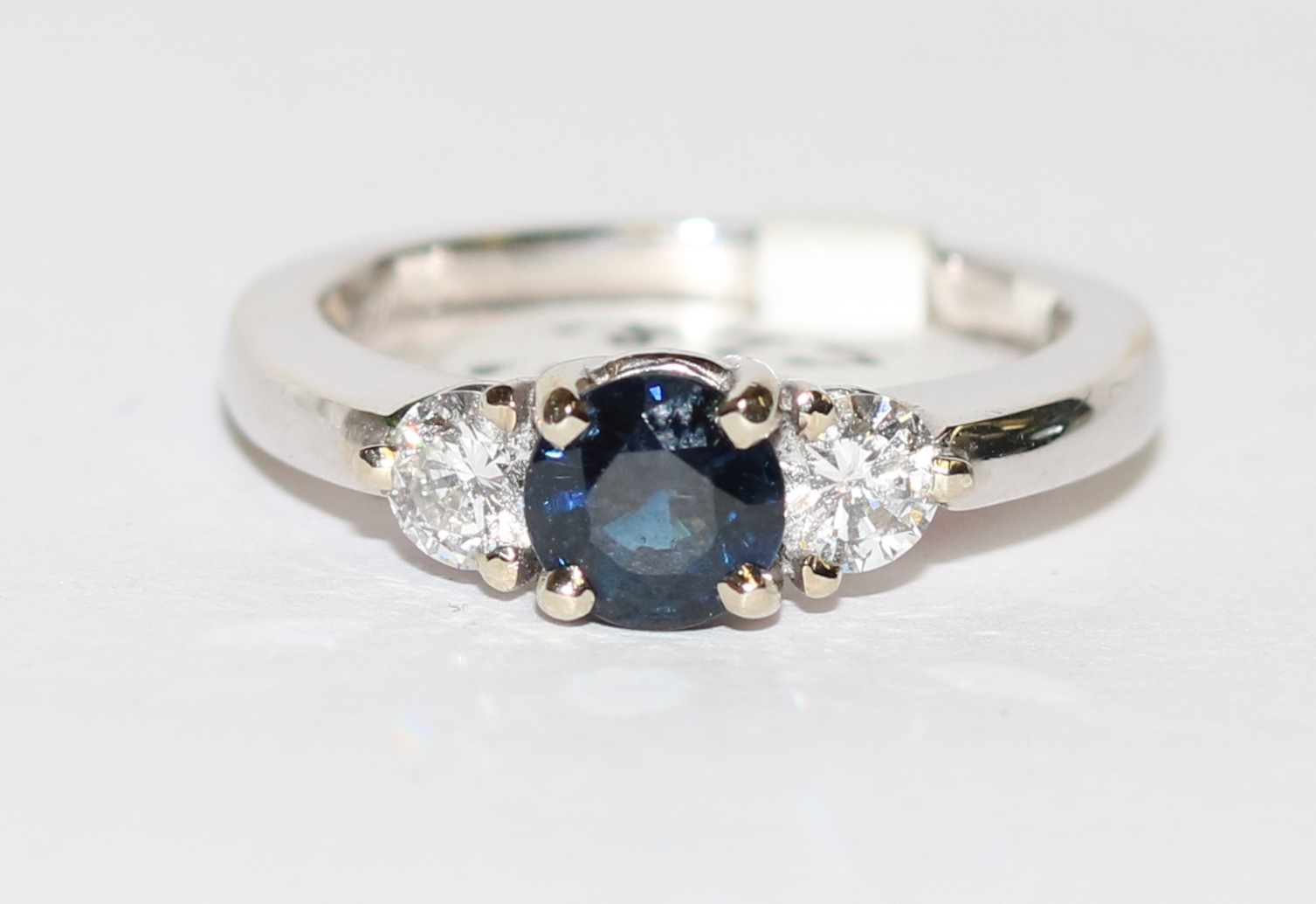 Sapphire and Diamond Three Stone White Gold Ring