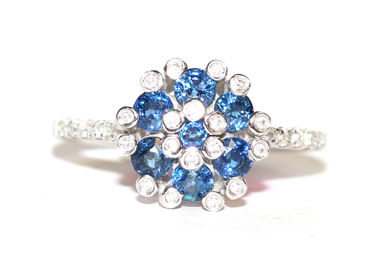 Sapphire and Diamond Cluster Ring
