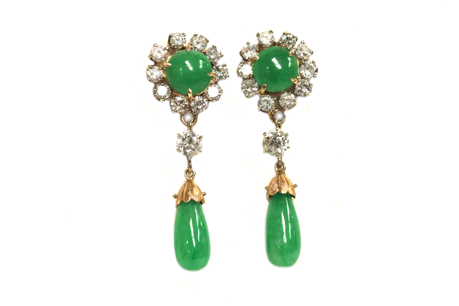 Antique Jadeite and Diamond Dangle Earrings