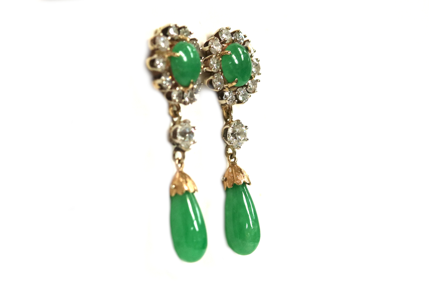 Antique Jadeite and Diamond Dangle Earrings