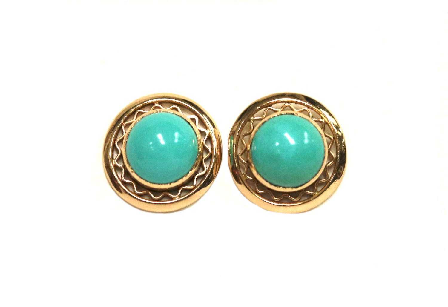 Yellow Gold and Turquoise Earrings