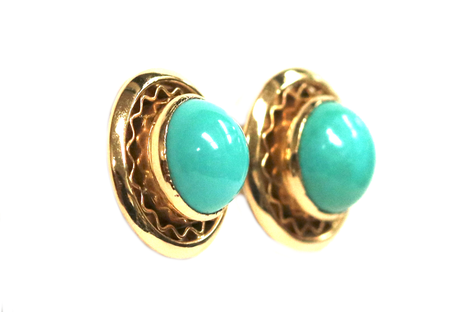 Yellow Gold and Turquoise Earrings