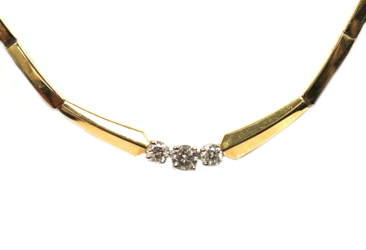 Yellow Gold Three Stone Diamond Necklace – 0.98 ct TW