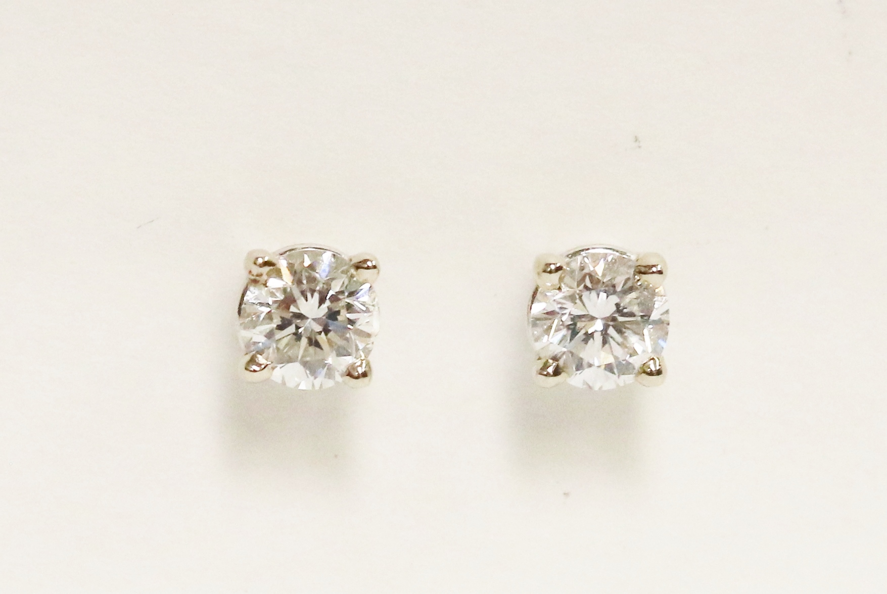 White Gold Round Diamond Stud Earrings – 0.89ct TW
