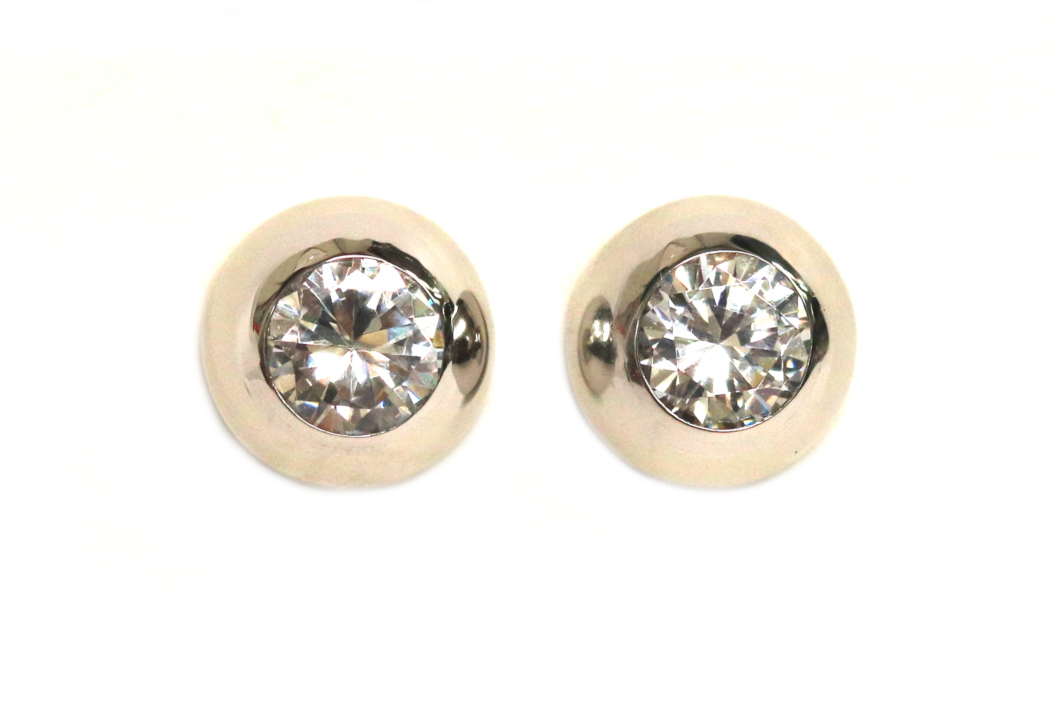 Large White Gold 8 mm CZ Dome Earrings