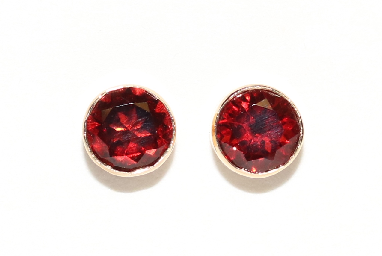 5mm Garnet Stud Earrings Yellow Gold