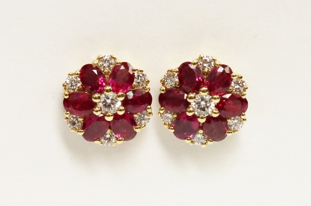 Ruby and Diamond Cluster Earrings