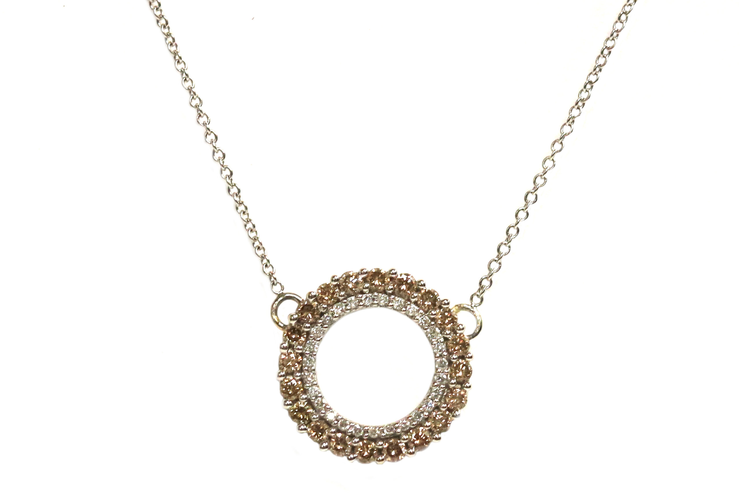White Gold Champagne and White Diamond Circle Pendant – 1.00ct TW