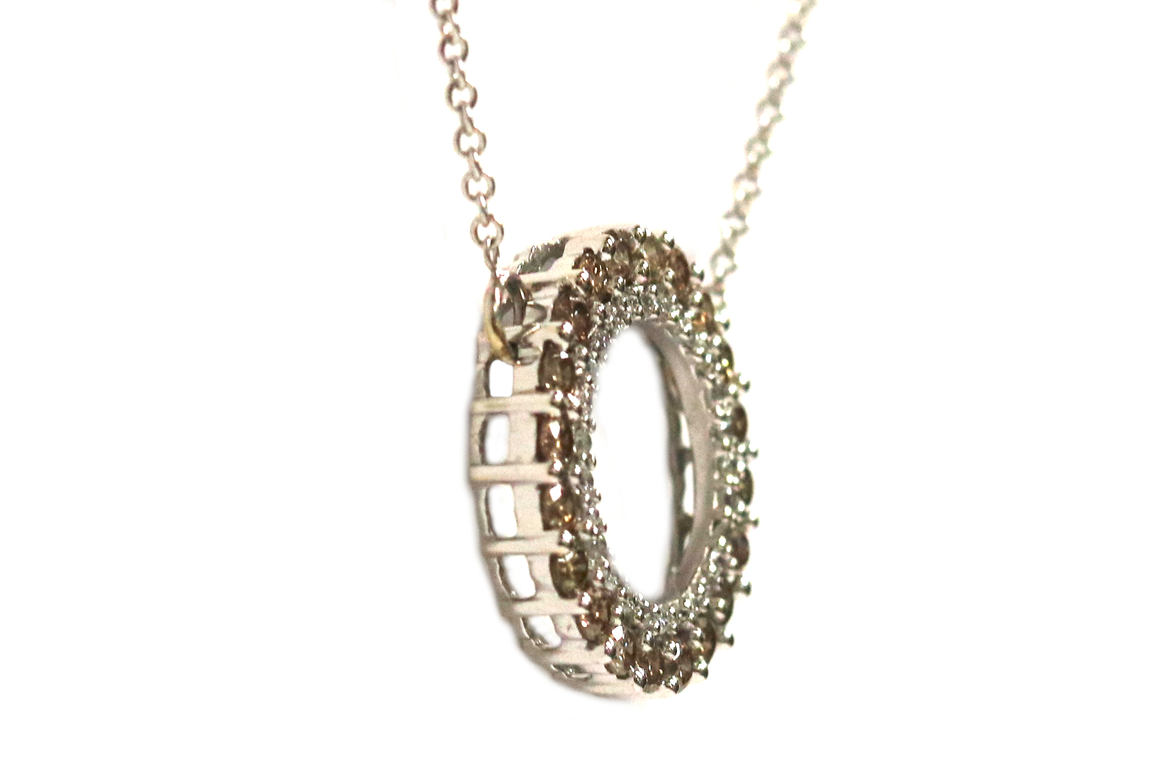 White Gold Champagne and White Diamond Circle Pendant – 1.00ct TW