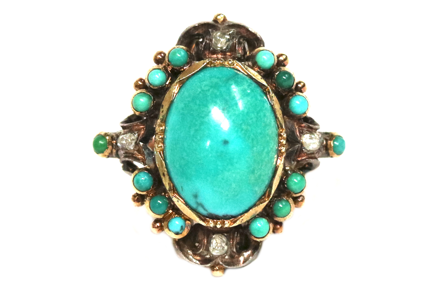Antique 1850s Turquoise and Diamond Ring