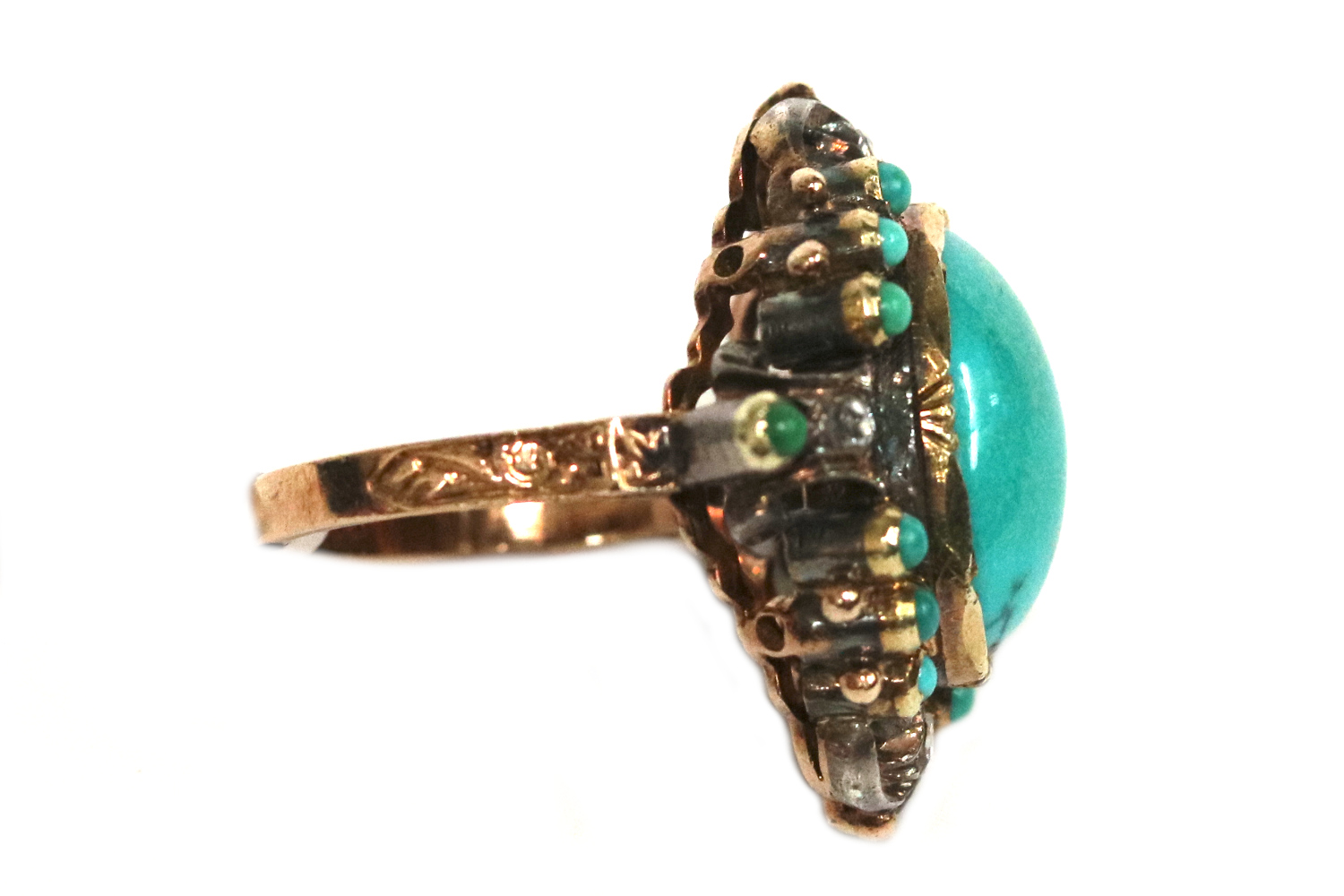 Antique 1850s Turquoise and Diamond Ring