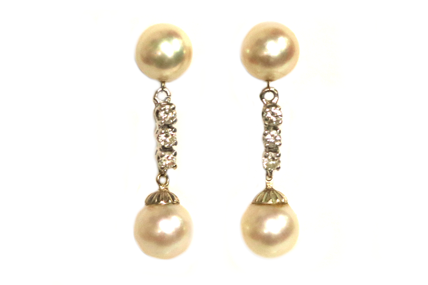 Pearl and Diamond Dangle Earrings