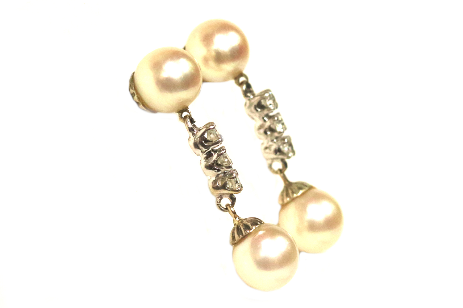 Pearl and Diamond Dangle Earrings