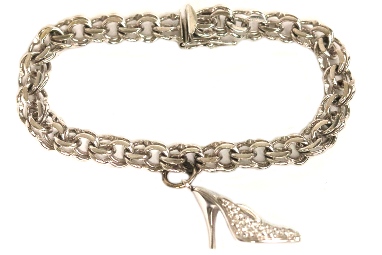White Gold Diamond Shoe Charm Bracelet