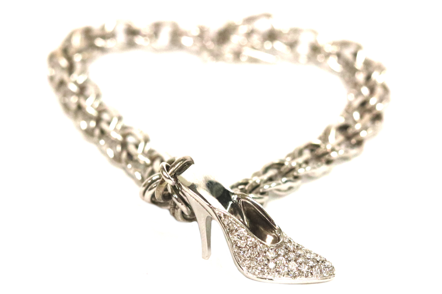 White Gold Diamond Shoe Charm Bracelet