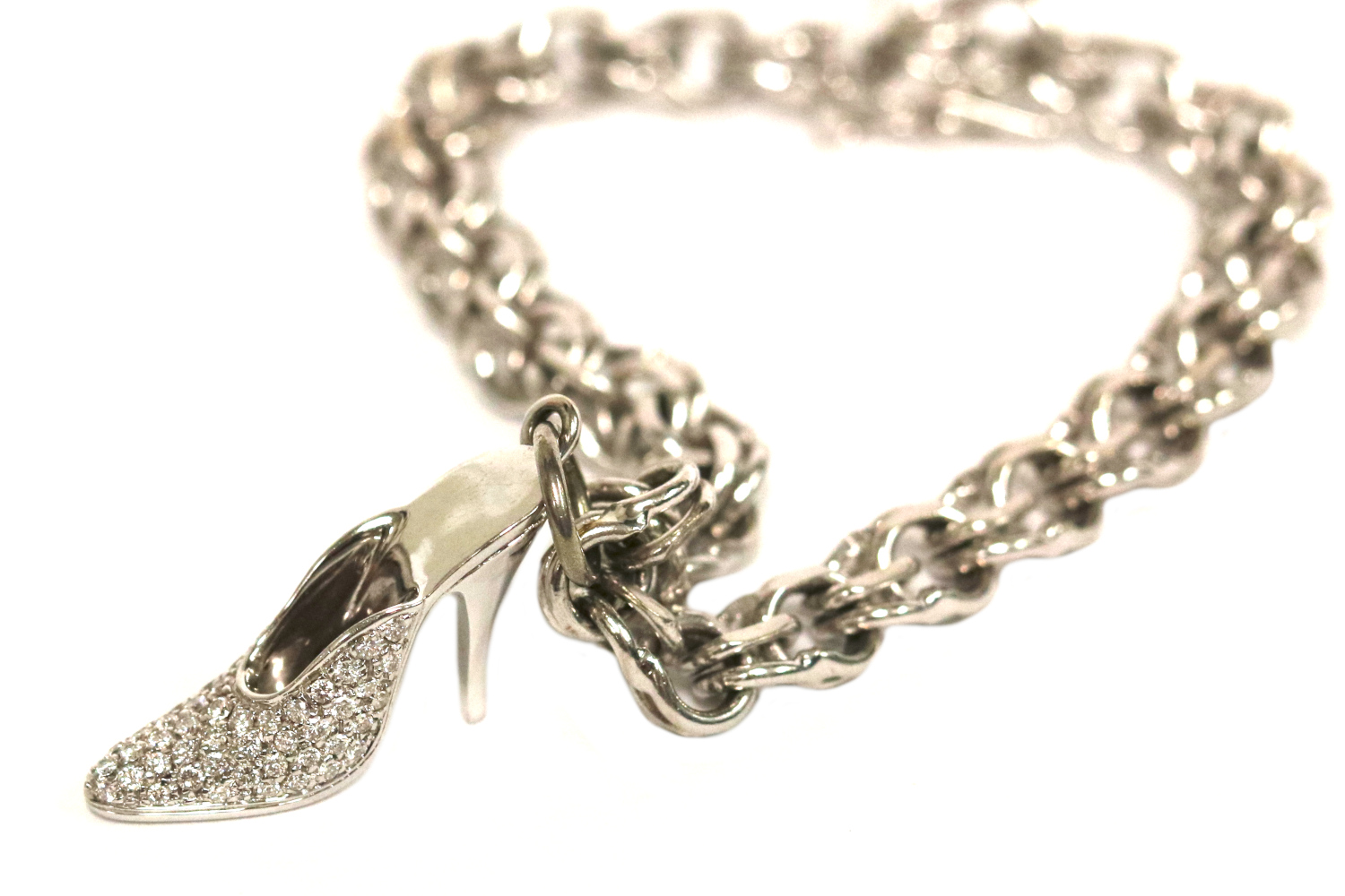 White Gold Diamond Shoe Charm Bracelet