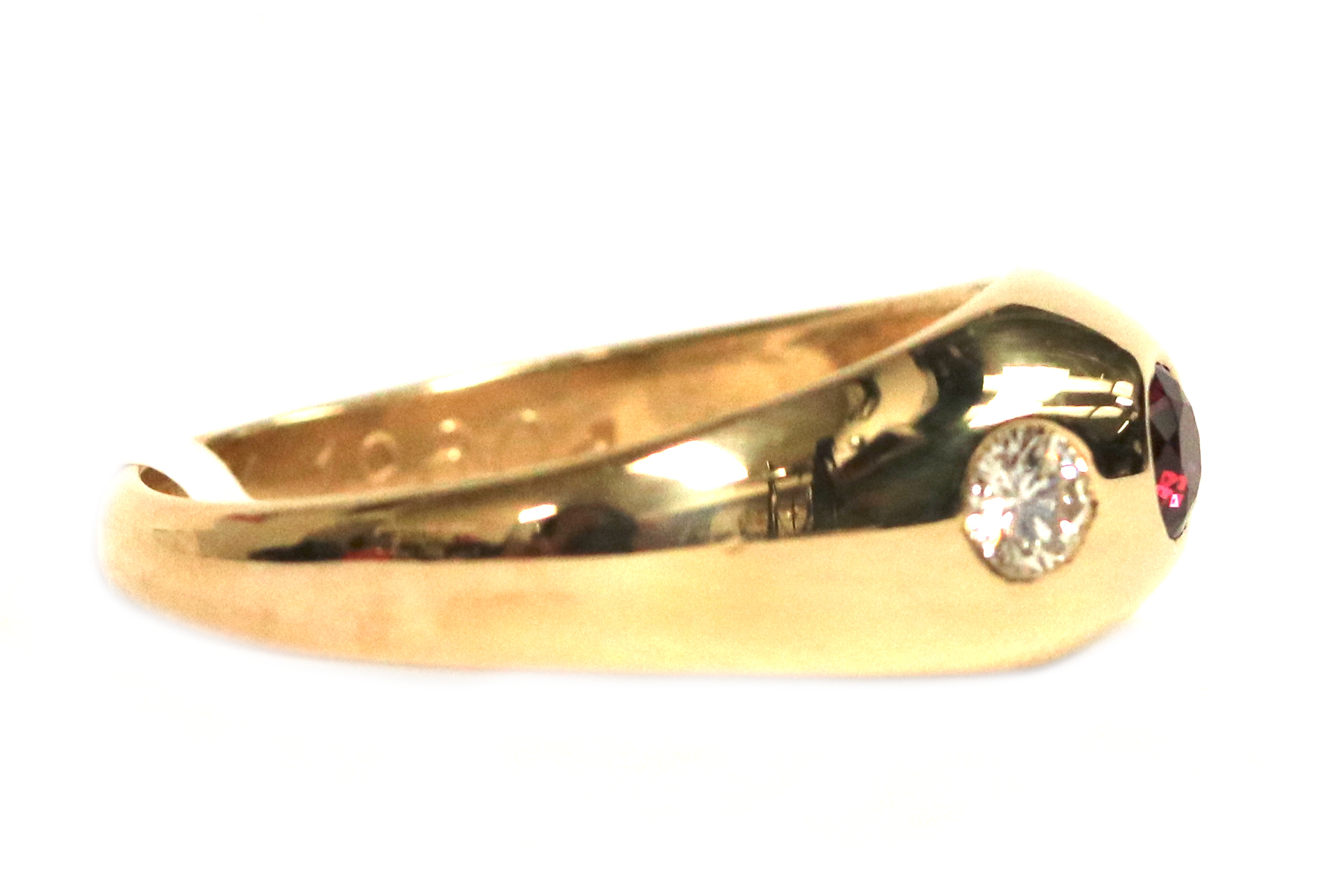 Yellow Gold Ruby and Diamond Three Stone Ring
