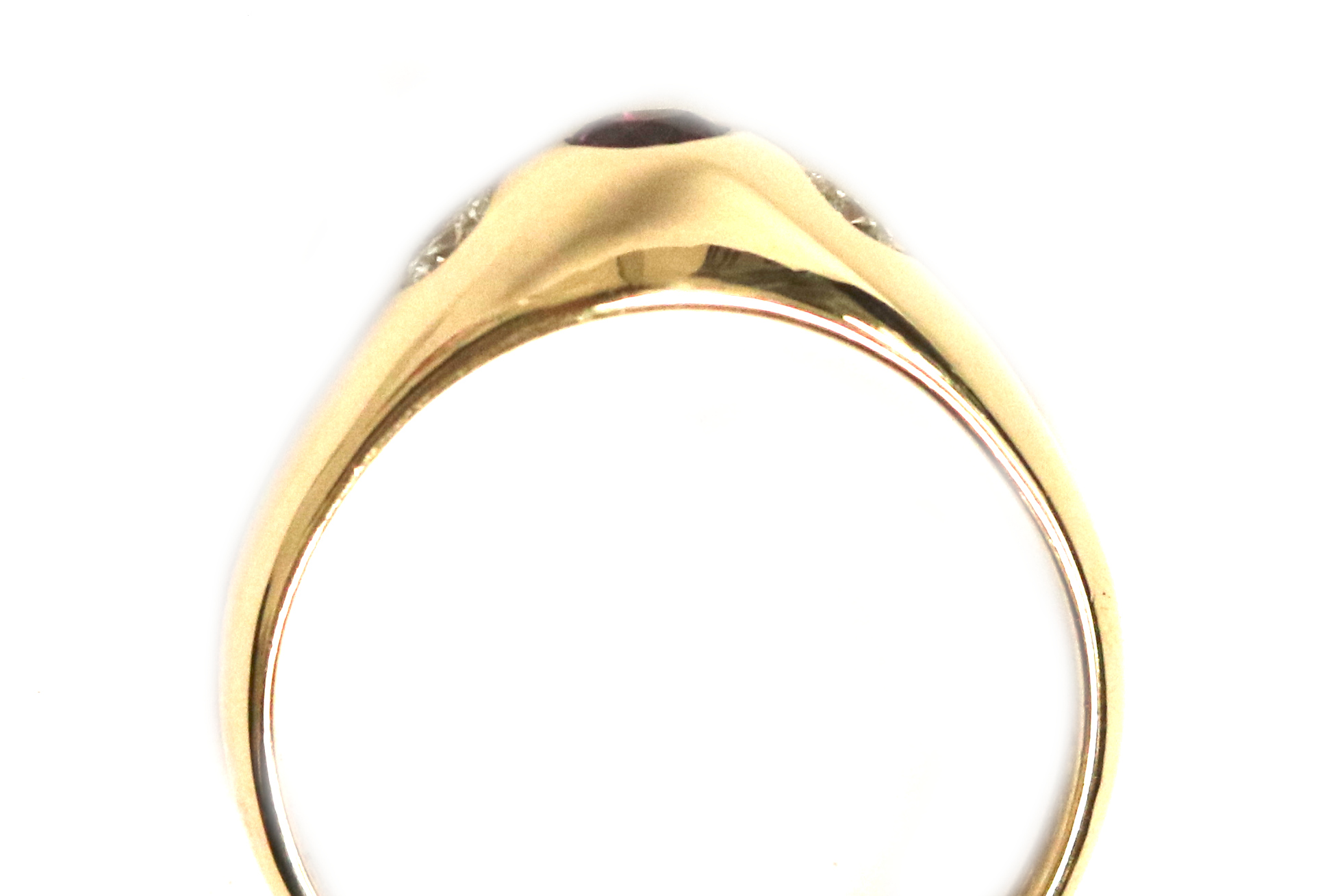Yellow Gold Ruby and Diamond Three Stone Ring