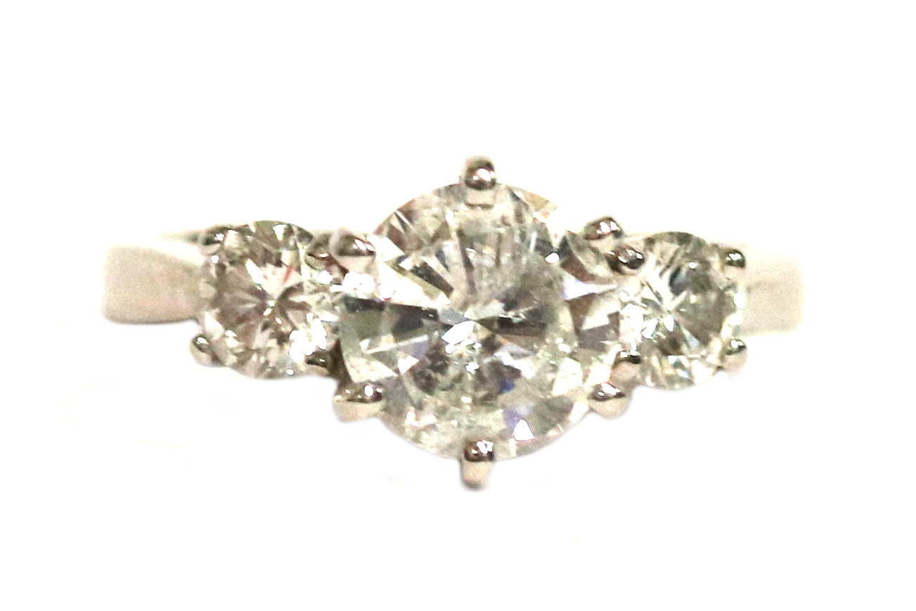 White Gold Three Stone Diamond Engagement Ring – 1.18ct.