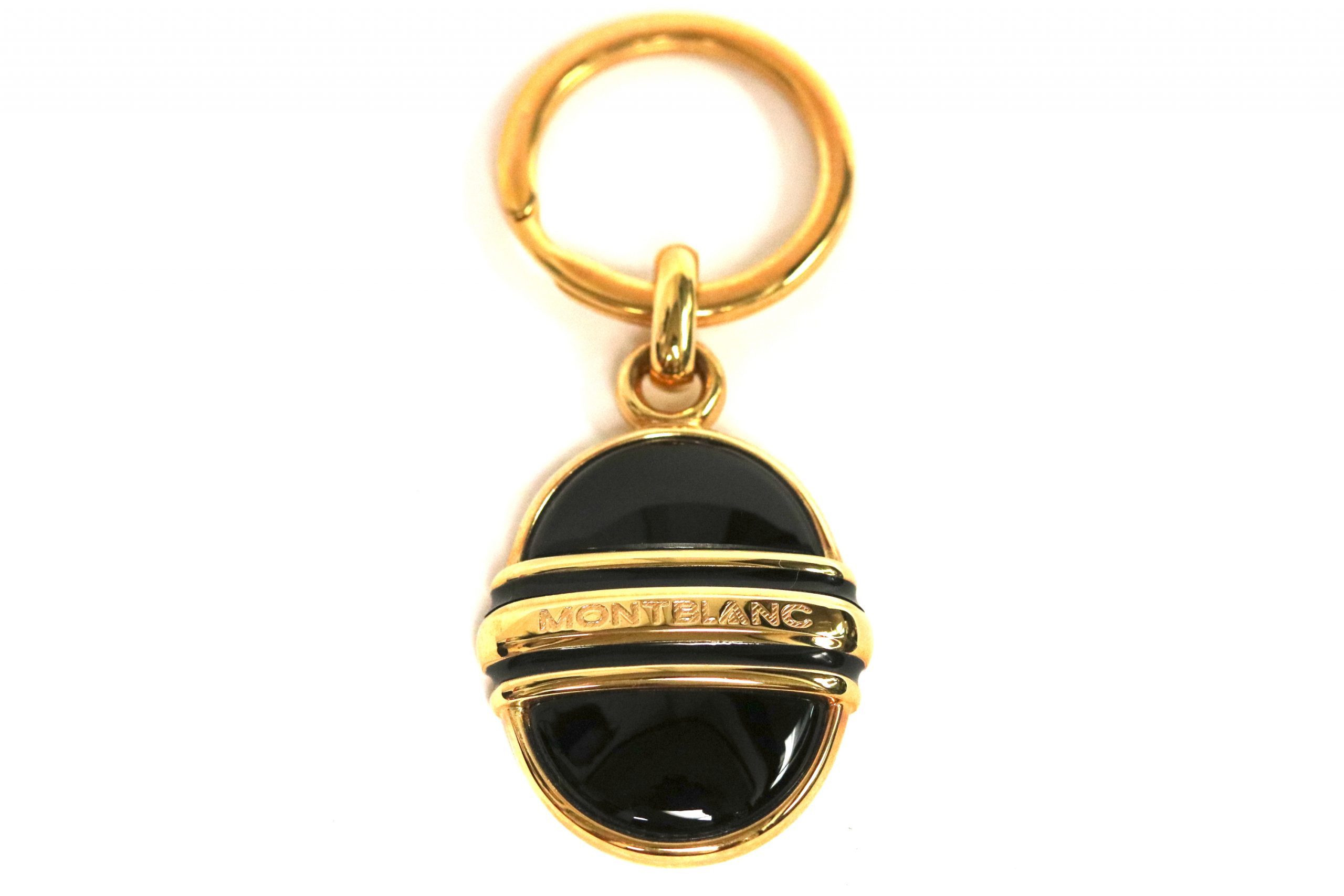 Montblanc Oval Black Onyx Key Ring Sterling Silver Gold Vermeil